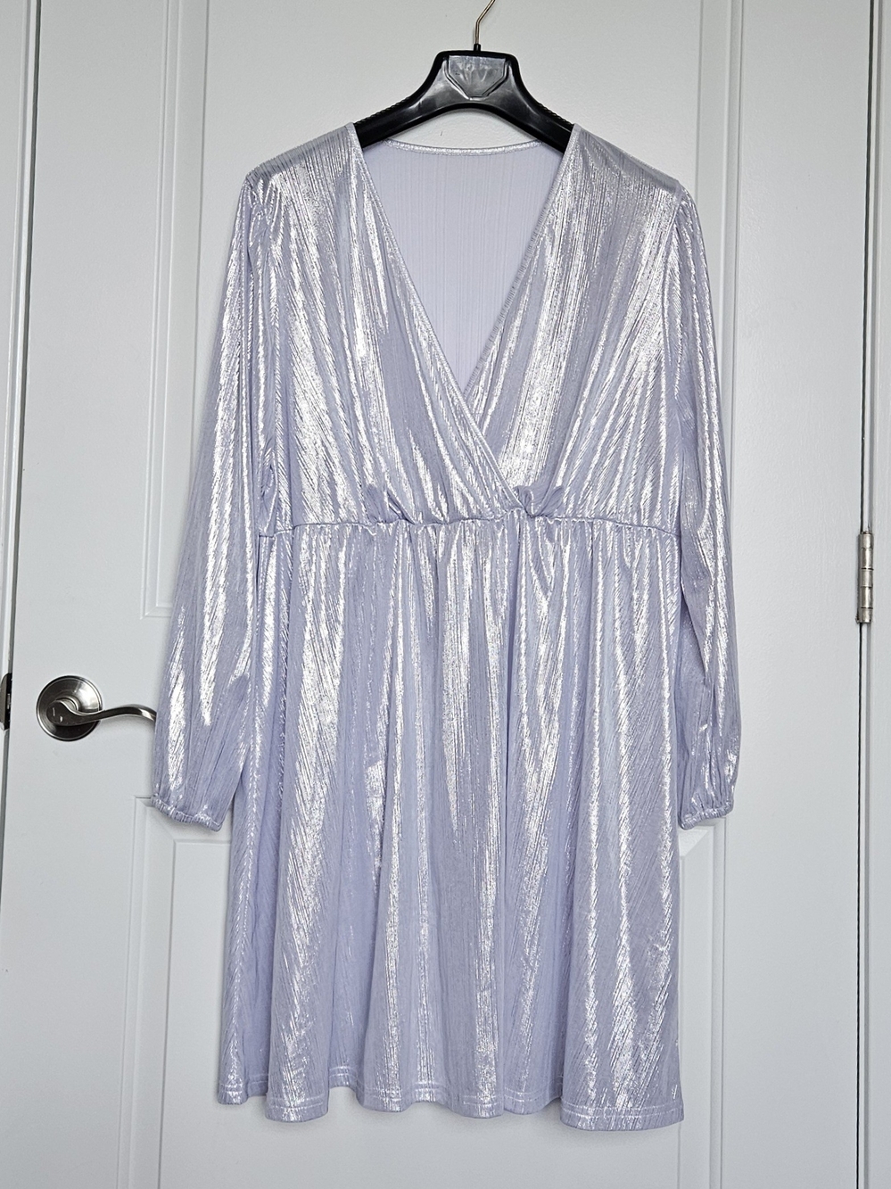 SHEIN Curve Women's Plus Size 3XL Shimmery Silver Faux Wrap Mini Dress